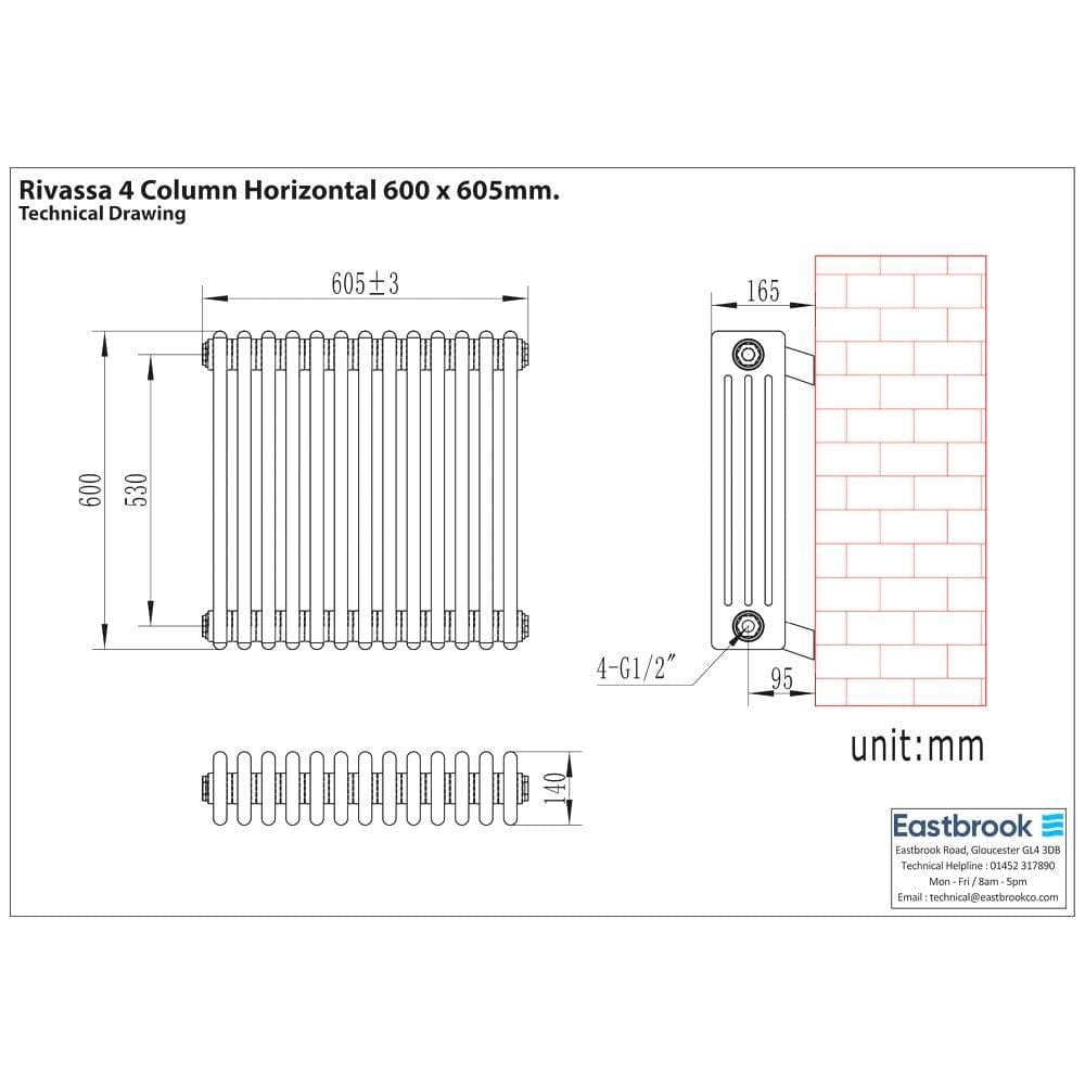 Eastbrook Column Radiator Eastbrook Rivassa Traditional 4 Column Radiator in Matt Black