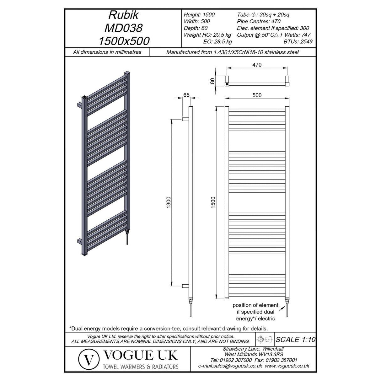 Vogue Designer Towel Radiators Vogue Rubik Designer Towel Radiator in Polished Stainless Steel 1500 x 500 / Central Heating