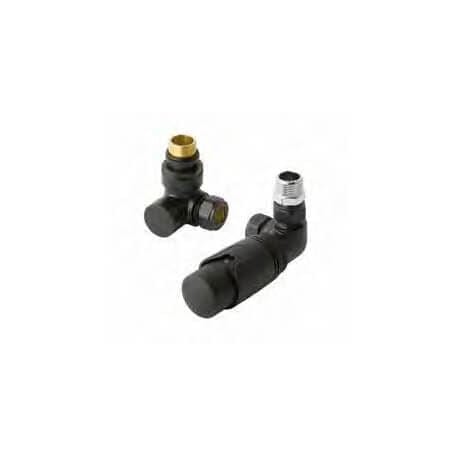 Totally Rads Eastbrook Biava Thermostatic Corner Radiator Valve and Lockshield - Matt Black - 12.057
