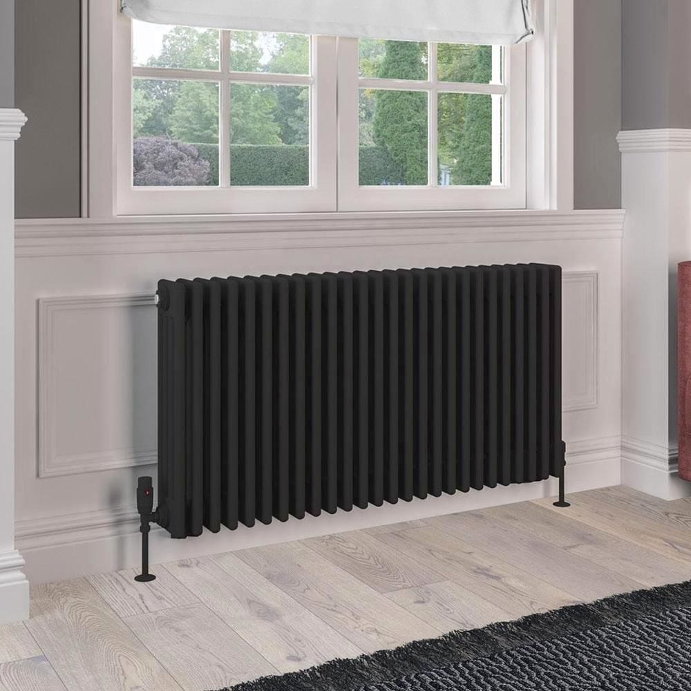 Eastbrook Column Radiator Eastbrook Rivassa Traditional 4 Column Radiator in Matt Black 600 x 1190 / Dual Fuel