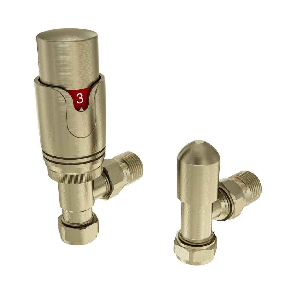 Totally Rads Eastbrook 15mm Angled TRV & Lockshield Radiator Valve Brushed Brass EB41.3036