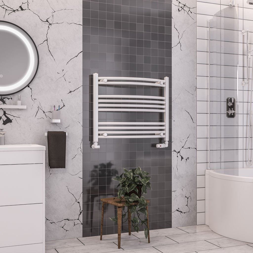 Totally Rads Ladder Rails Eastbrook Wendover Curved Vertical Heated Towel Rail in White 600 x 750 / Central Heating