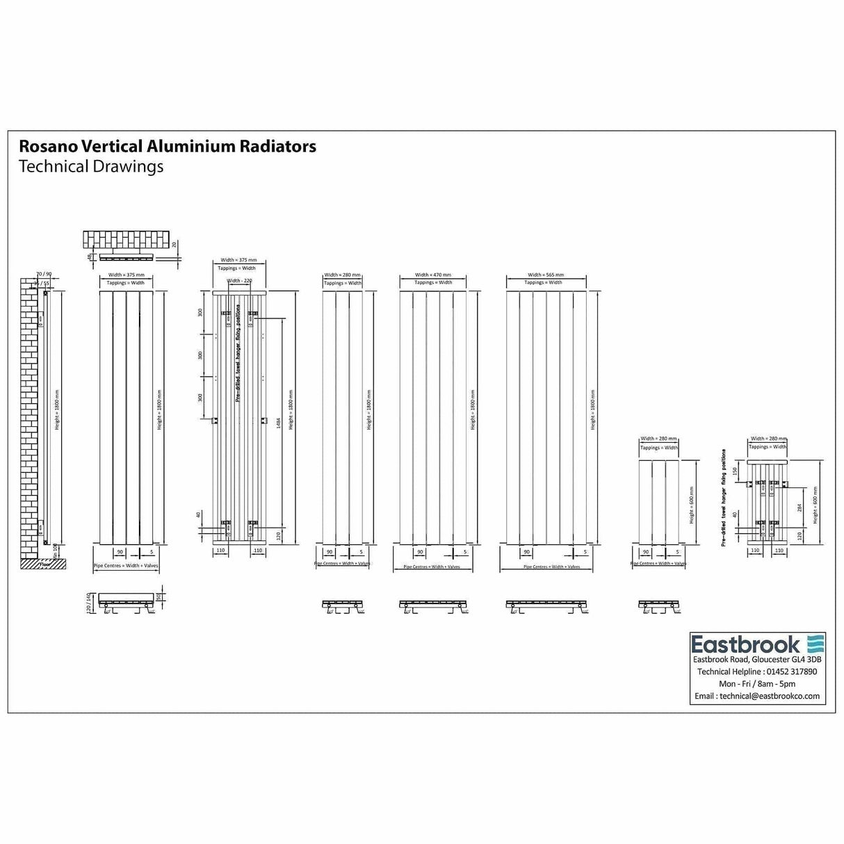 Eastbrook Rosano Straight Vertical Aluminium Radiator in Matt White