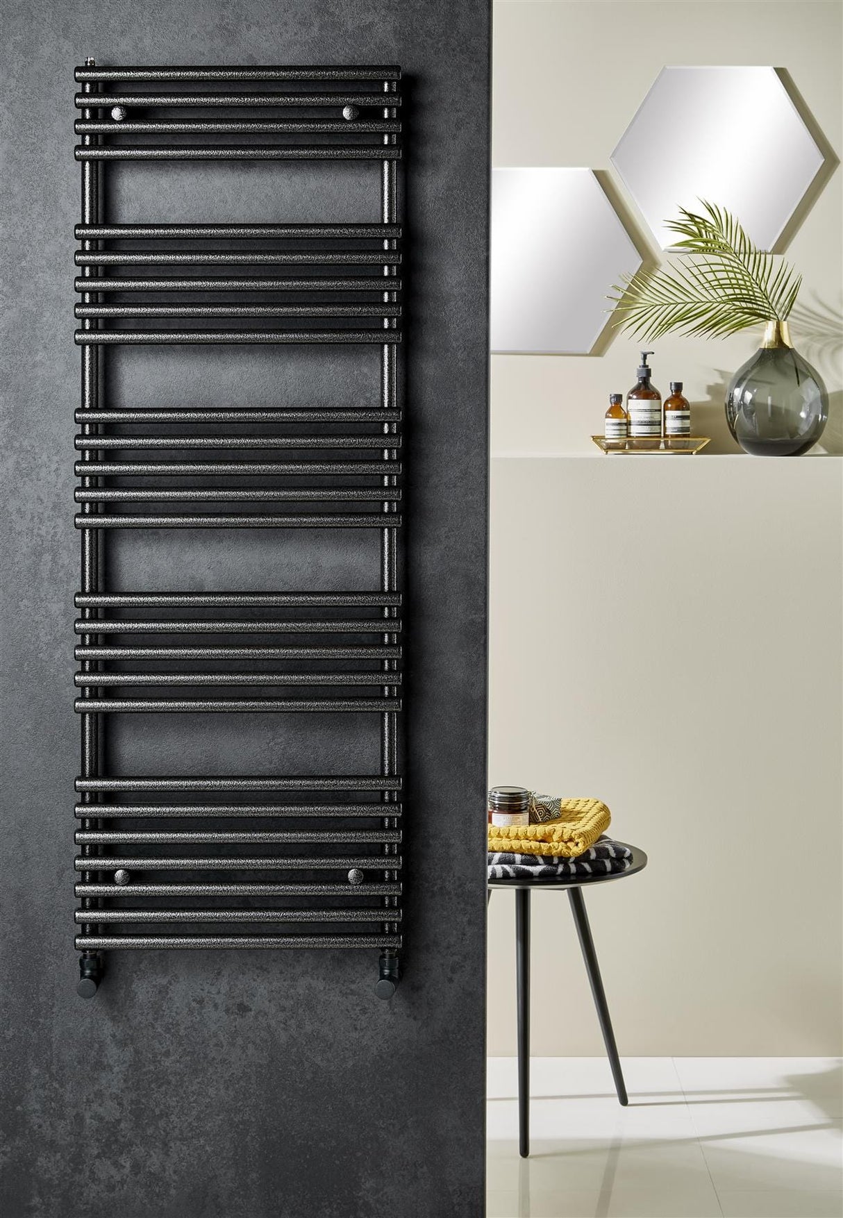 Redroom Designer Towel Radiators Redroom TT Lux Straight Vertical Heated Towel Rail in Hammered Silver