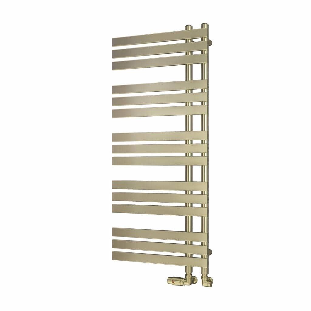 Eastbrook Designer Towel Radiator Eastbrook Leonardo Straight Vertical Heated Towel Rail in Brushed Brass 1200 x 500mm / Electric Only