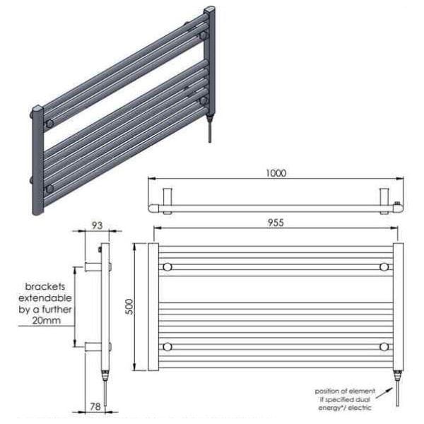 Vogue Ladder Rail Vogue Focus Horizontal Straight Towel Rail in Chrome