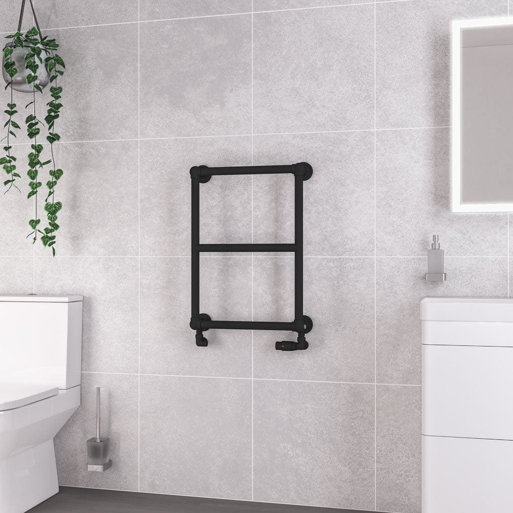 Eastbrook Traditional Towel Radiators Eastbrook Stour Vertical Traditional Heated Towel Rail in Matt Black 690 x 500 / Dual Fuel