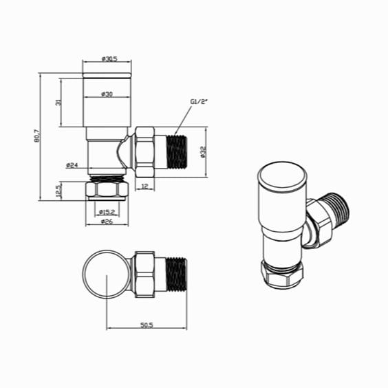 Totally Rads Radiator Valves JTP Angled Radiator Valve