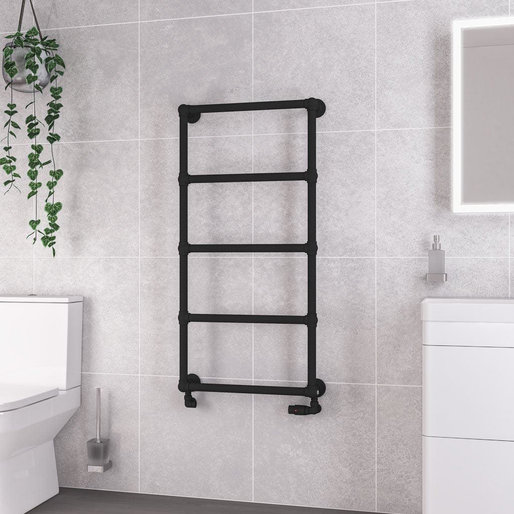 Eastbrook Traditional Towel Radiators Eastbrook Stour Vertical Traditional Heated Towel Rail in Matt Black 1195 x 600 / Central Heating