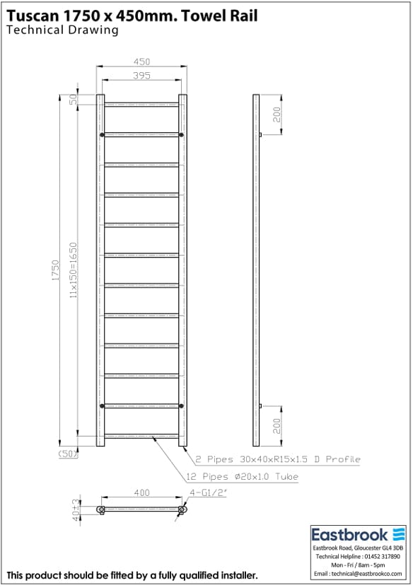 Eastbrook Ladder Rail Eastbrook Tuscan Round Heated Towel Rail in Chrome