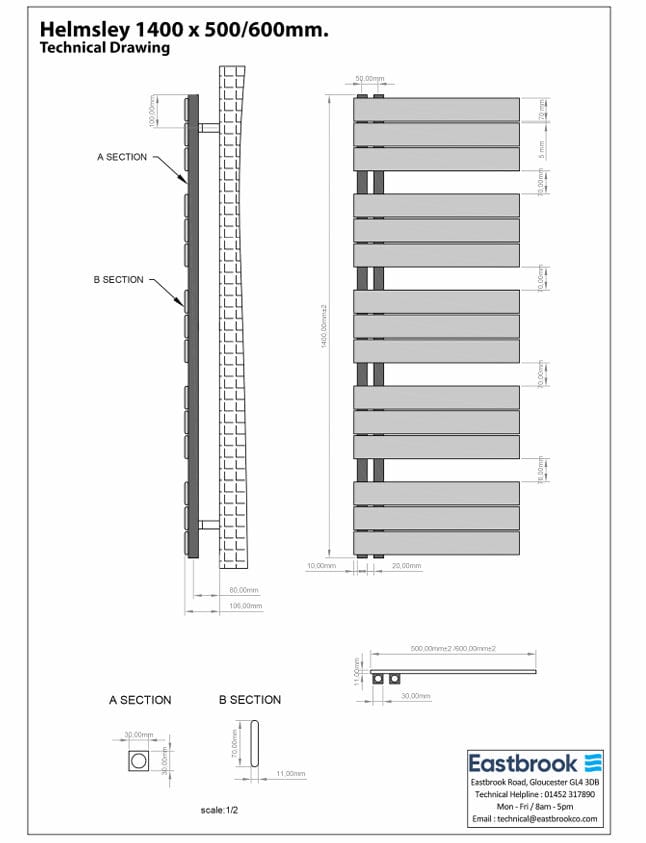 Eastbrook Designer Towel Radiators Eastbrook Helmsley Straight Vertical Designer Towel Rail in Matt White