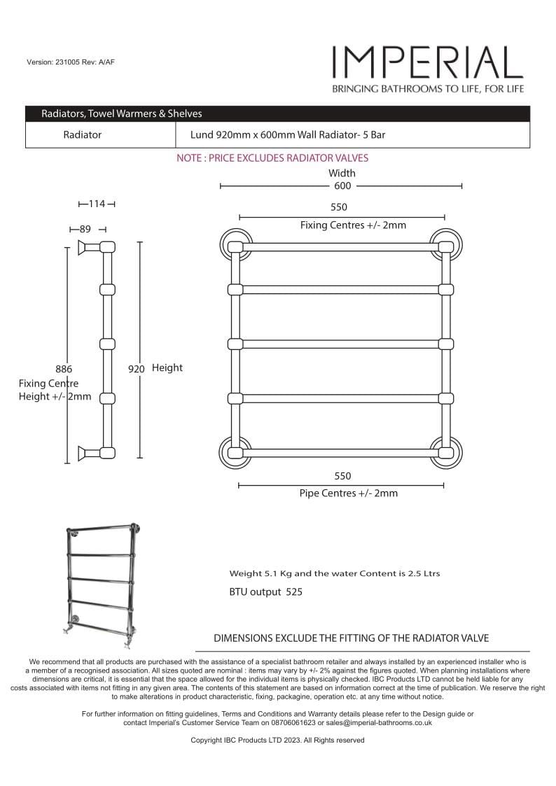 Imperial Traditional Towel Rail Imperial Lund Traditional Wall Mounted Heated Towel Rail in Chrome