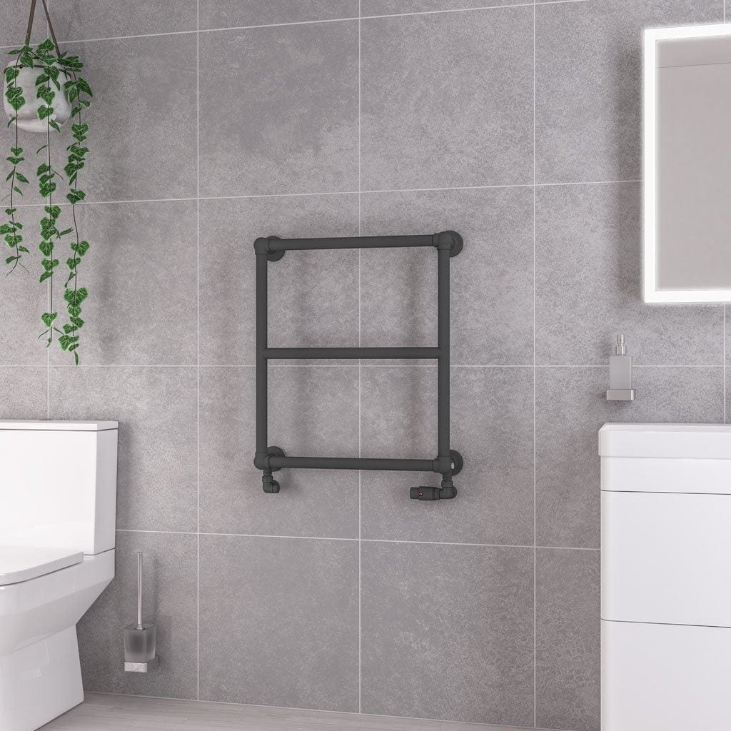 Eastbrook Traditional Towel Radiators Eastbrook Stour Vertical Traditional Heated Towel Rail in Anthracite 690 x 600 / Central Heating