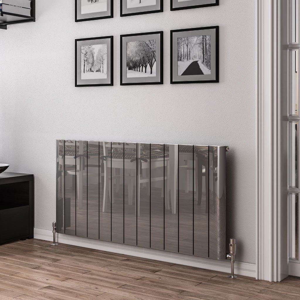 Eastbrook Panel Radiators Eastbrook Peretti Straight Horizontal Aluminum Radiator in Polished Aluminum 600 x 1230 / Dual Fuel