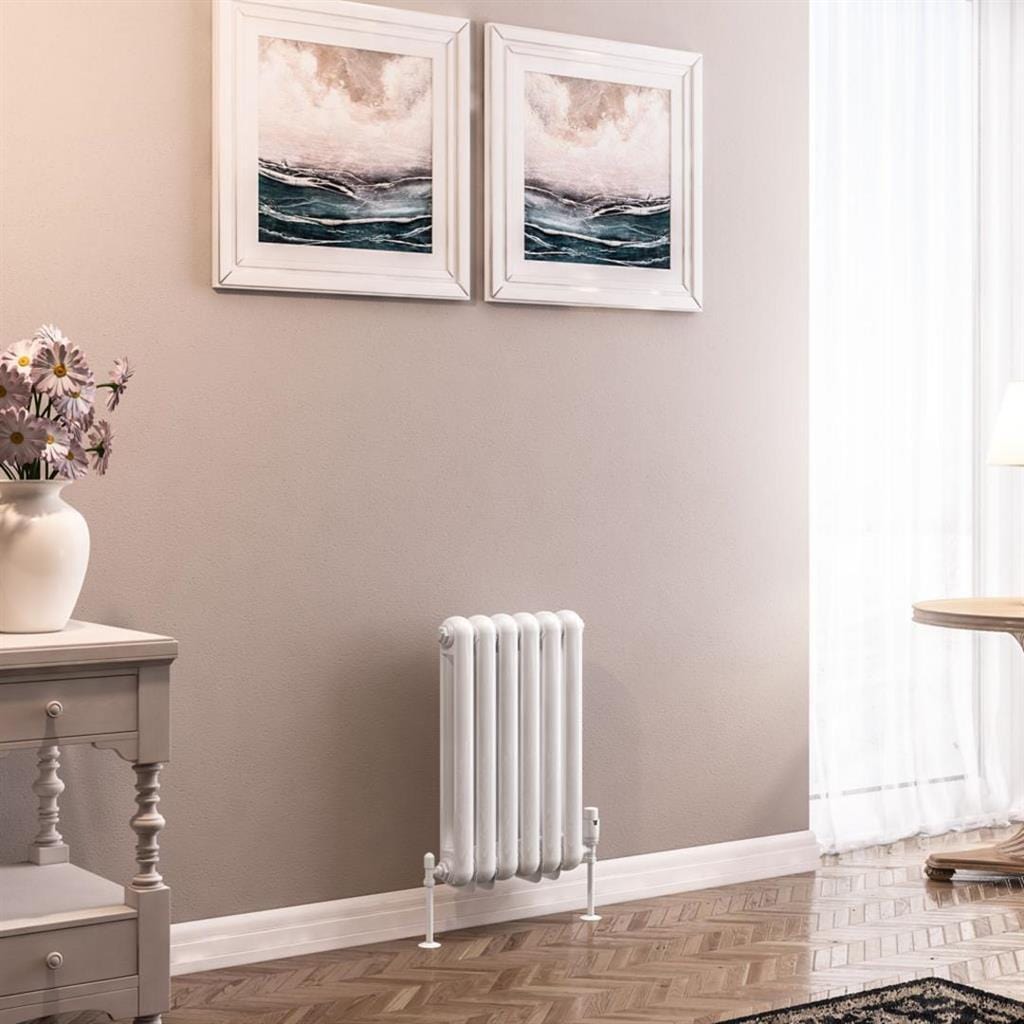 Eastbrook Column Radiators Eastbrook Rubano Straight Horizontal Traditional Column Radiator in Gloss White 600 x 383 / Dual Fuel