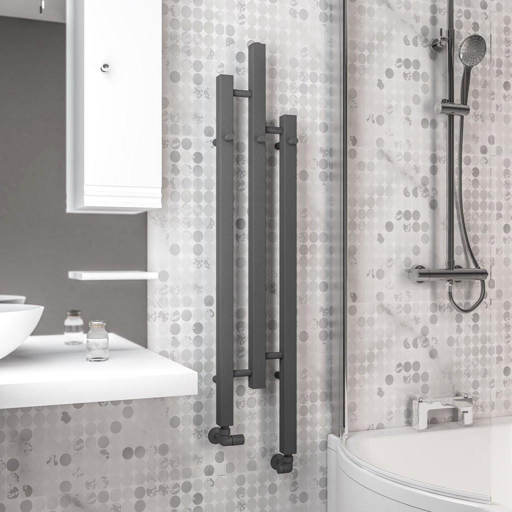 Eastbrook Designer Towel Radiators Eastbrook Conwy Vertical Designer Radiator - 1200 x 200mm - Matt Anthracite Dual Fuel