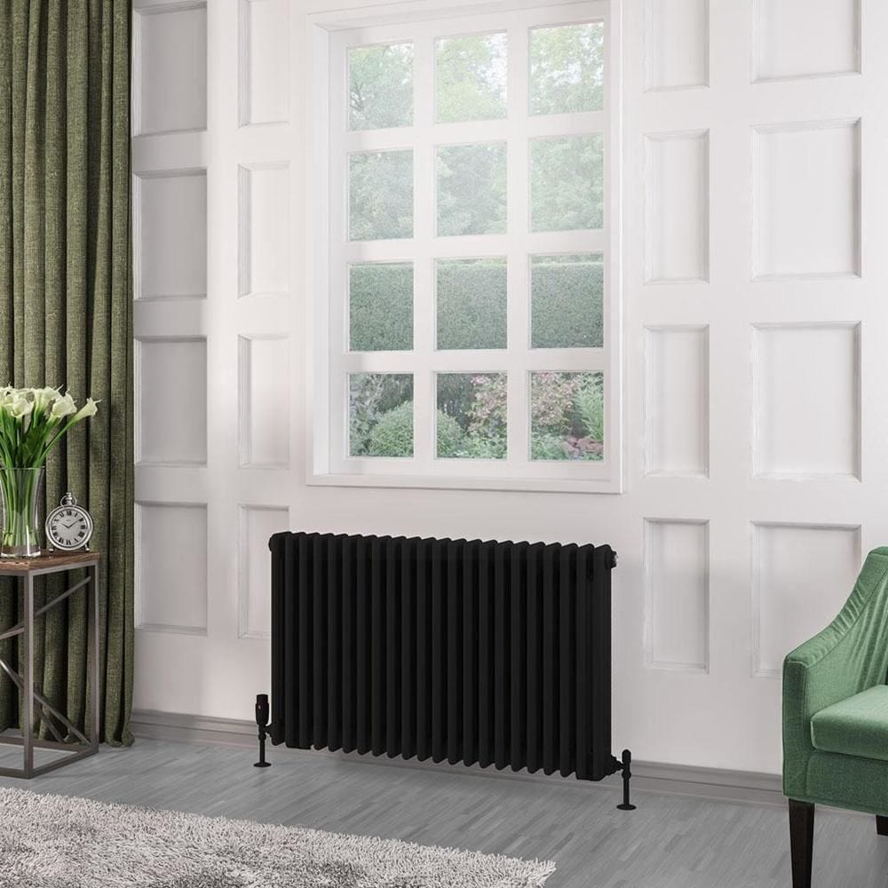 Eastbrook Column Radiator Eastbrook Rivassa Traditional 3 Column Radiator in Matt Black 600 x 1010 / Central Heating