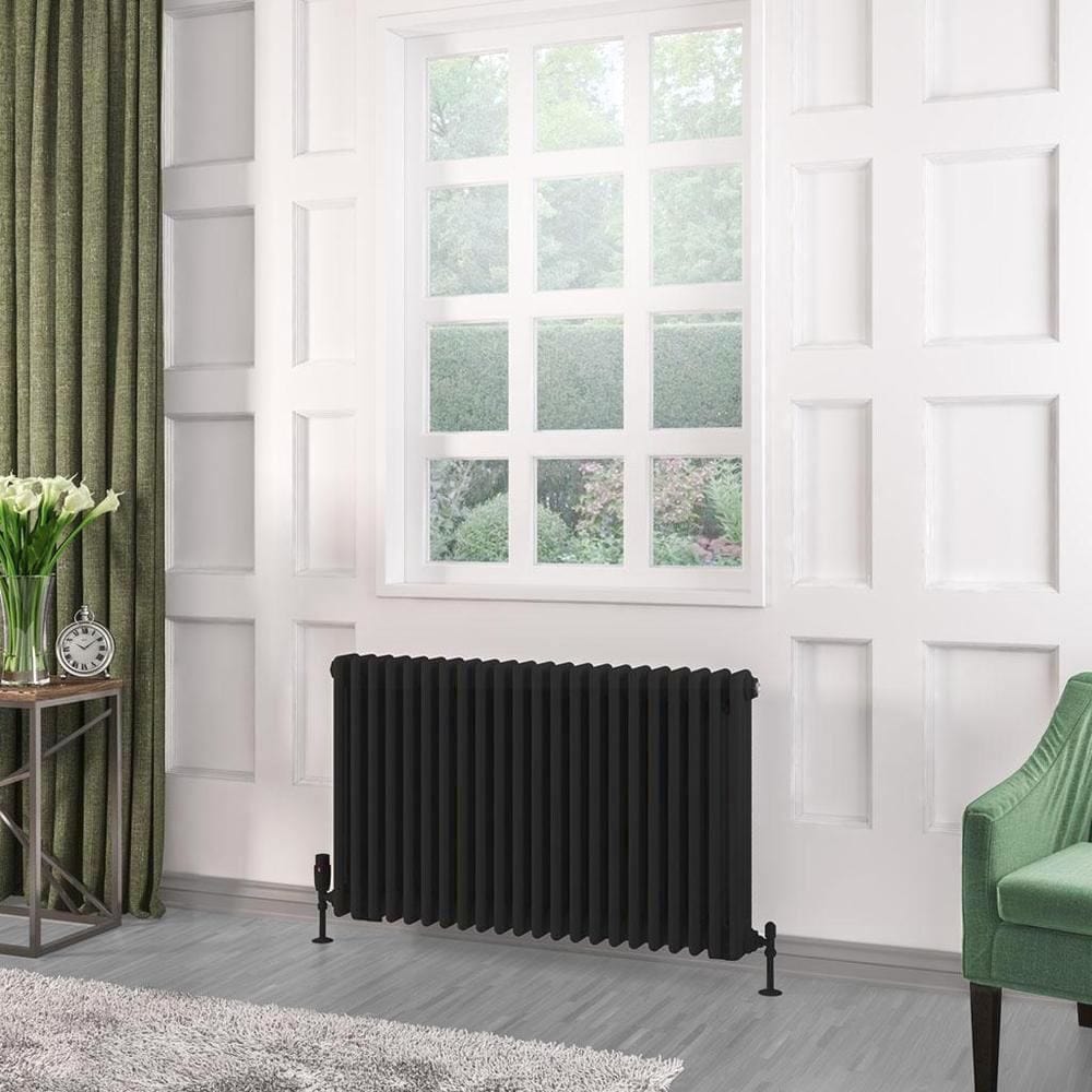 Eastbrook Column Radiator Eastbrook Rivassa Traditional 3 Column Radiator in Matt Black 600 x 1010 / Dual Fuel
