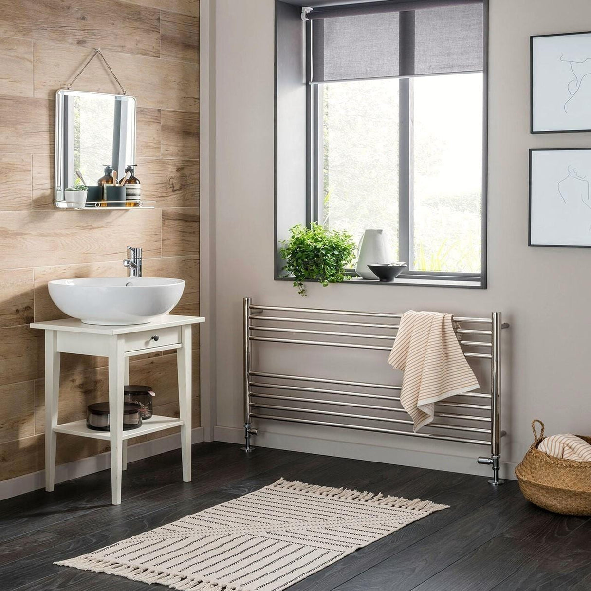 Vogue Ladder Rails Vogue Pearl Straight Ladder Towel Rail in Polished Stainless Steel 800 x 750 / Dual Fuel