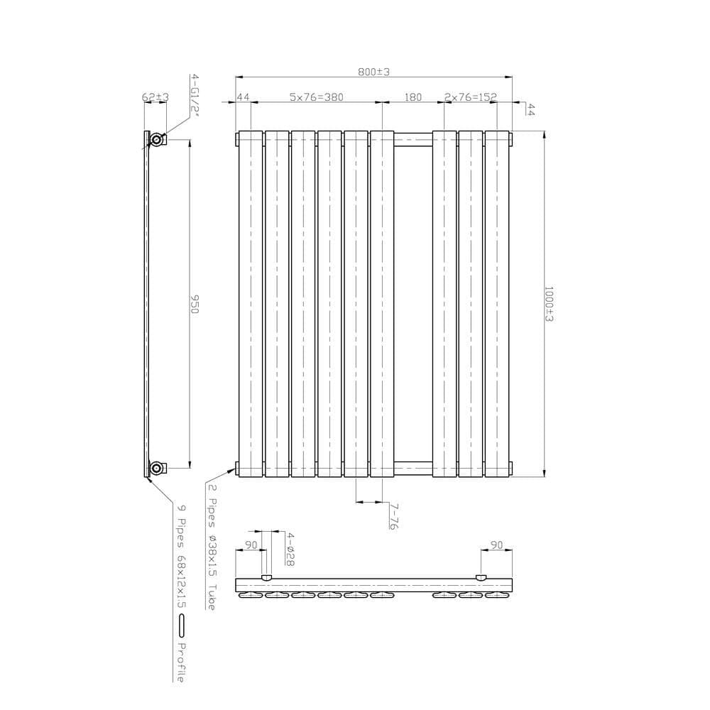 Eastbrook Designer Towel Rail Eastbrook Staverton Tube on Tube Straight Vertical Heated Towel Rail in Chrome
