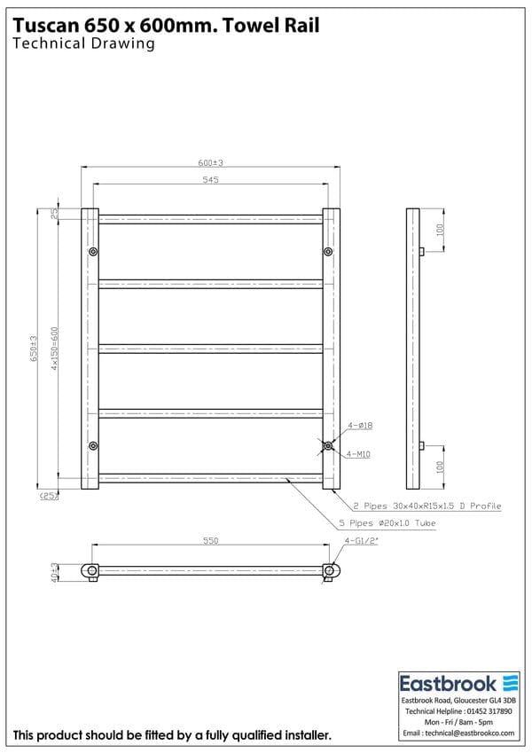 Eastbrook Eastbrook Tuscan Round Heated Towel Rail in White