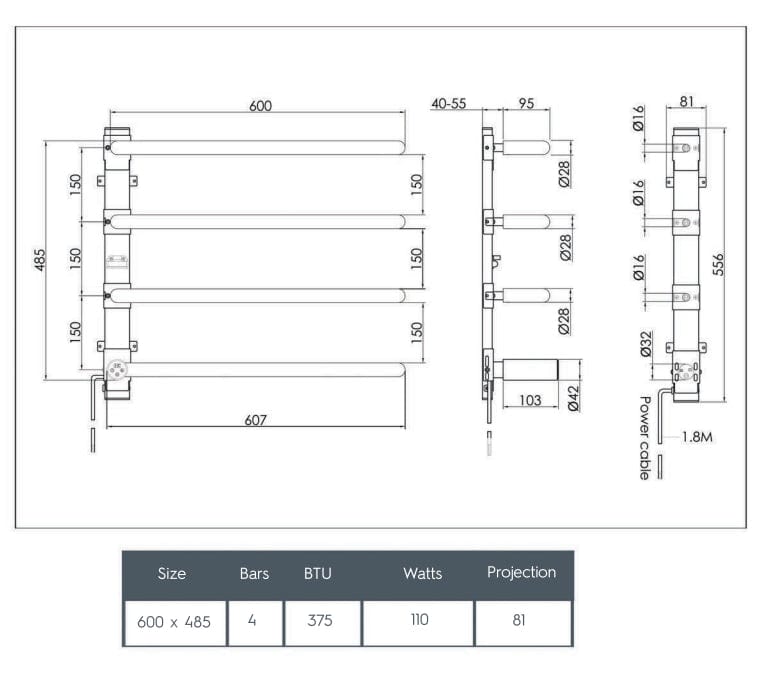 JTP Designer Towel Radiators JTP Obi Designer Towel Radiator - 600 x 485mm - Electric Only