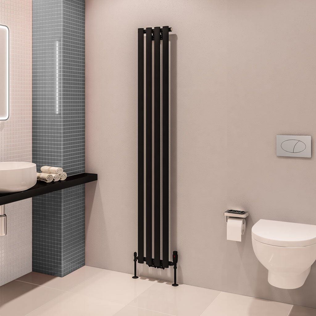 Eastbrook Designer Towel Radiator Eastbrook Tunstall Straight Vertical Designer Radiator in Matt Black 1800 x 280mm