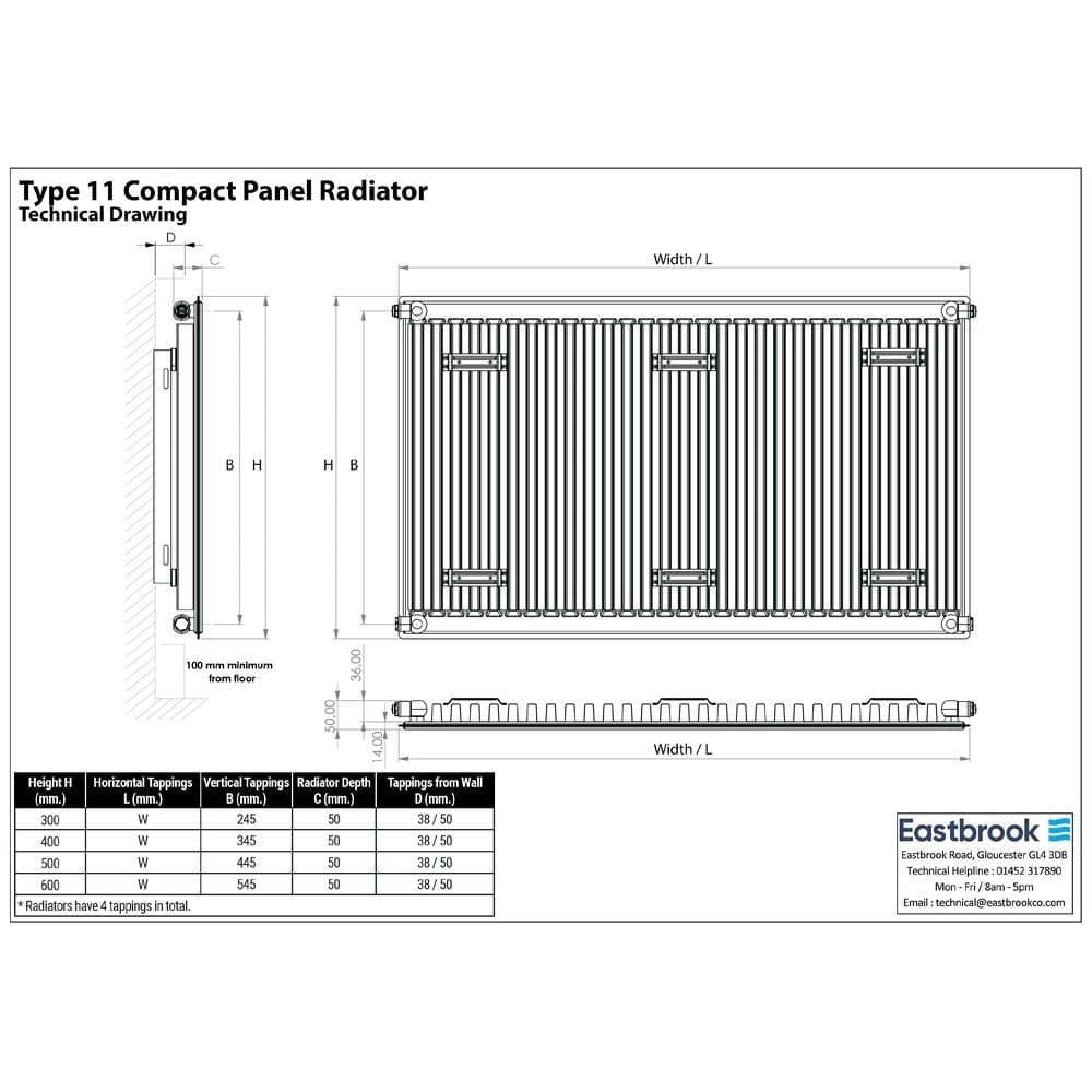 Aquarius Bathrooms Type 11 Aquarius Type 11 Compact Panel Radiator In Gloss White