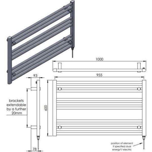 Vogue Ladder Rails Vogue Focus Horizontal Straight Towel Rail in Chrome