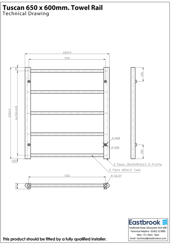 Eastbrook Tuscan Round Heated Towel Rail in Chrome