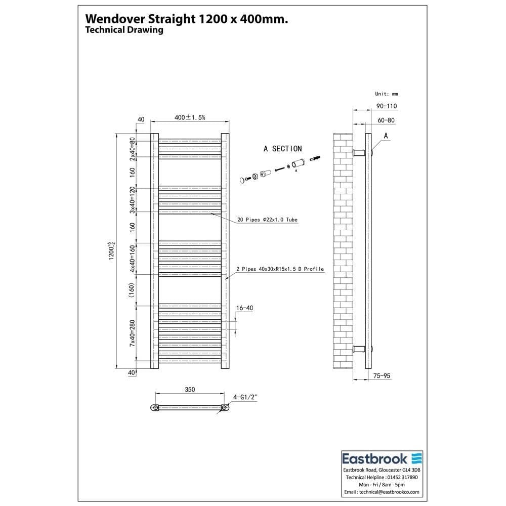 Eastbrook Ladder Rails Eastbrook Wendover Straight Vertical Heated Towel Rail in Matt Black