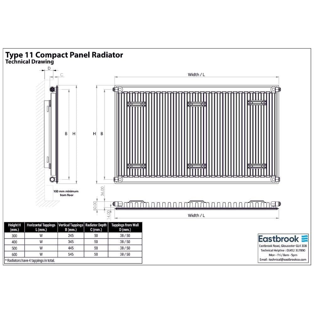 Aquarius Type 11 Compact Panel Radiator In Gloss White