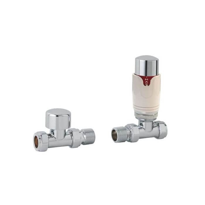 Totally Rads Eastbrook Biava Thermostatic Straight Radiator Valve and Lockshield - Chrome/White - 12.048
