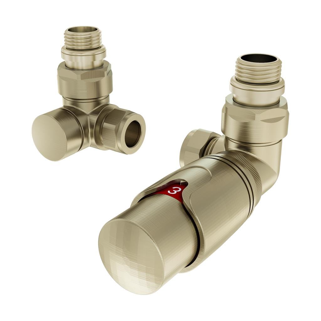 Totally Rads Eastbrook 15mm Corner TRV & Lockshield Radiator Valve Brushed Brass EB41.3037
