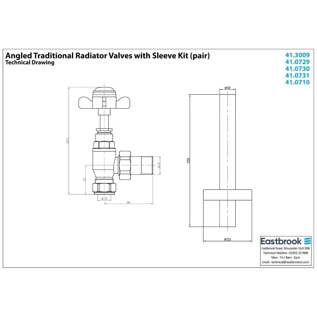 Totally Rads Radiator Valve Eastbrook Traditional Angled Manual Radiator Valve and Tail (Pair)