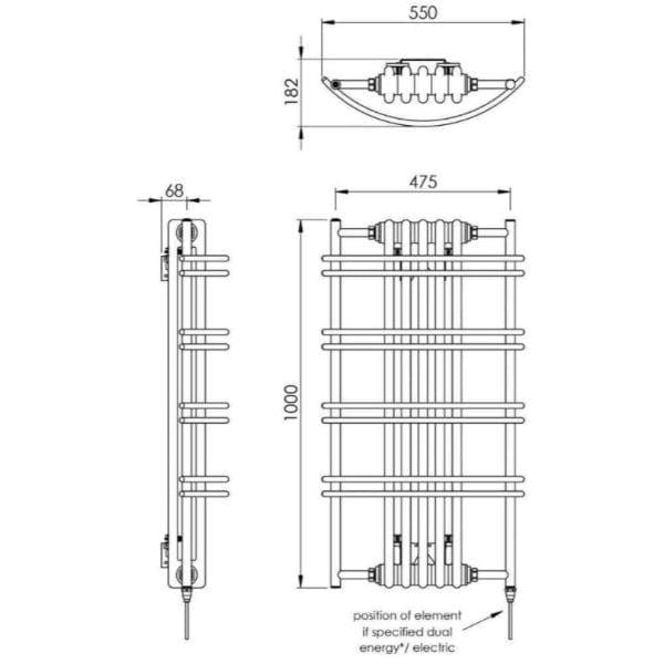 Vogue Insert Radiators Vogue Sequel III Straight Traditional Towel Radiator - 1000 x 550mm - Chrome