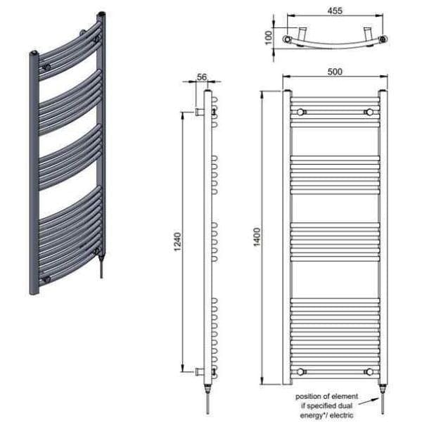 Vogue Ladder Rail Vogue Combes Curved Ladder Towel Rail in Chrome 1400 x 500 / Central Heating