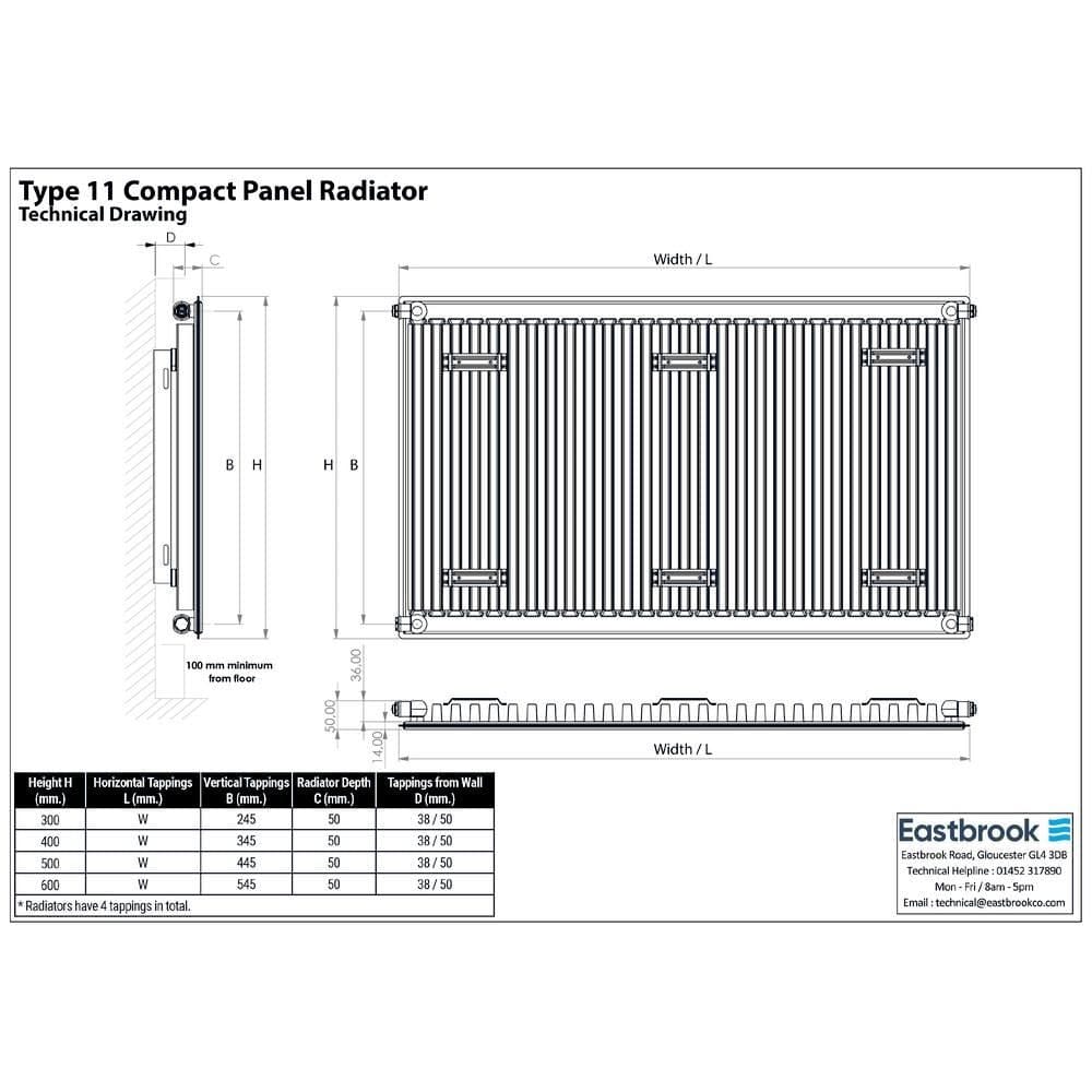 Aquarius Bathrooms Type 11 Aquarius Type 11 Compact Panel Radiator In Gloss White