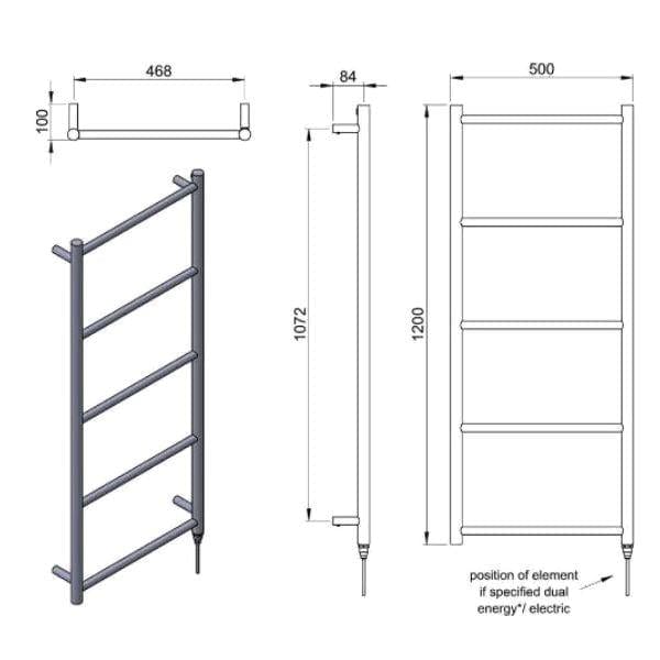 Vogue Ladder Rail Vogue Galaxy Straight Heated Towel Rail in Polished Stainless Steel