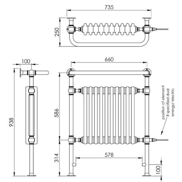Vogue Insert Radiators Vogue Regency Traditional Floor Mounted Radiator in Chrome/White