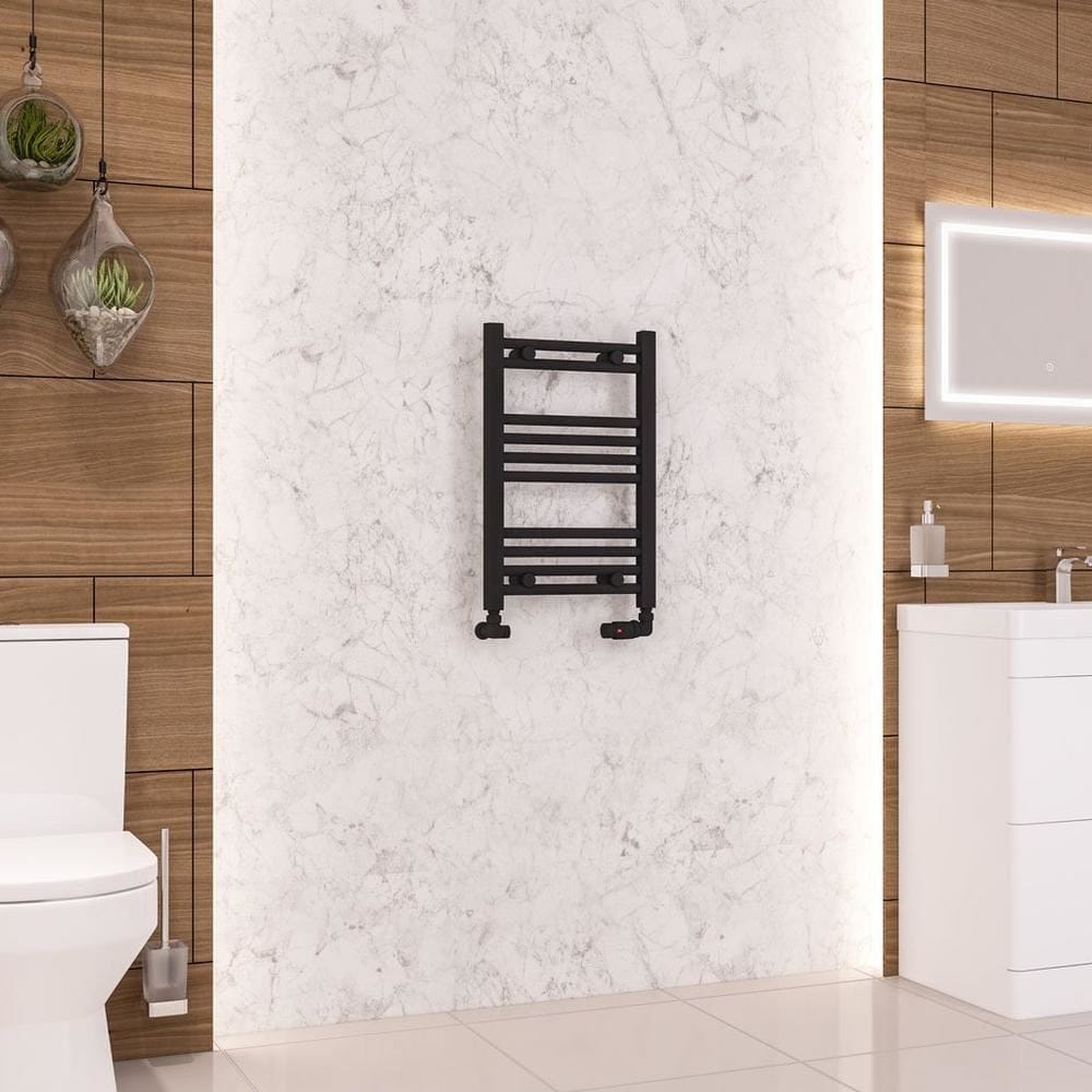Eastbrook Ladder Rails Eastbrook Wendover Straight Vertical Heated Towel Rail in Matt Black 600 x 400 / Central Heating