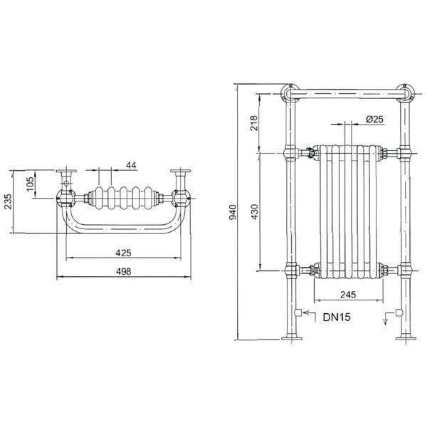 Heritage Insert Radiators Heritage Baby Clifton Traditional Straight Vertical Heated Towel Radiator - 940 x 498 - Chrome/White - AHA80