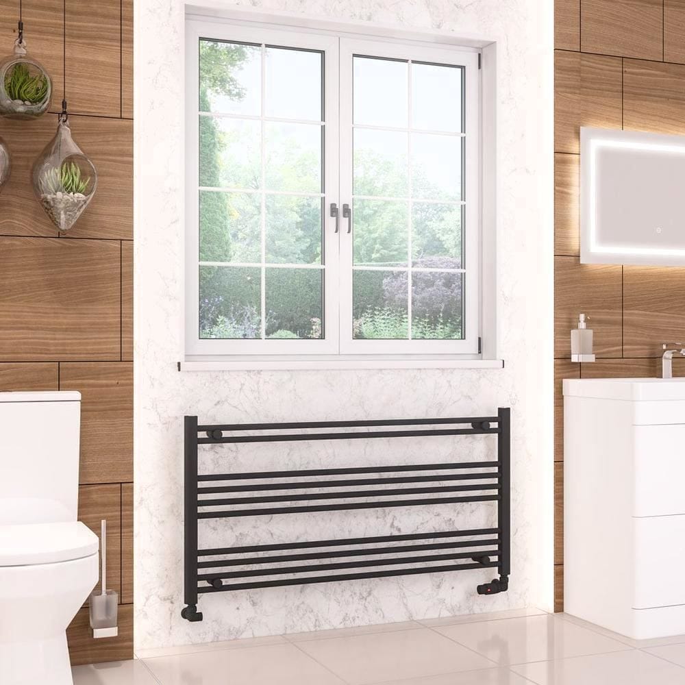Eastbrook Ladder Rail Eastbrook Wendover Straight Vertical Heated Towel Rail in Matt Black 600 x 1200 / Dual Fuel