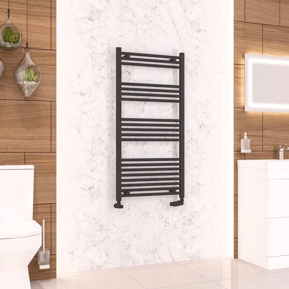 Eastbrook Ladder Rail Eastbrook Wendover Straight Vertical Heated Towel Rail in Matt Black 1200 x 600 / Electric Only