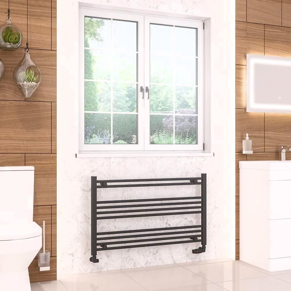 Eastbrook Ladder Rail Eastbrook Wendover Straight Vertical Heated Towel Rail in Matt Black 600 x 1000 / Electric Only
