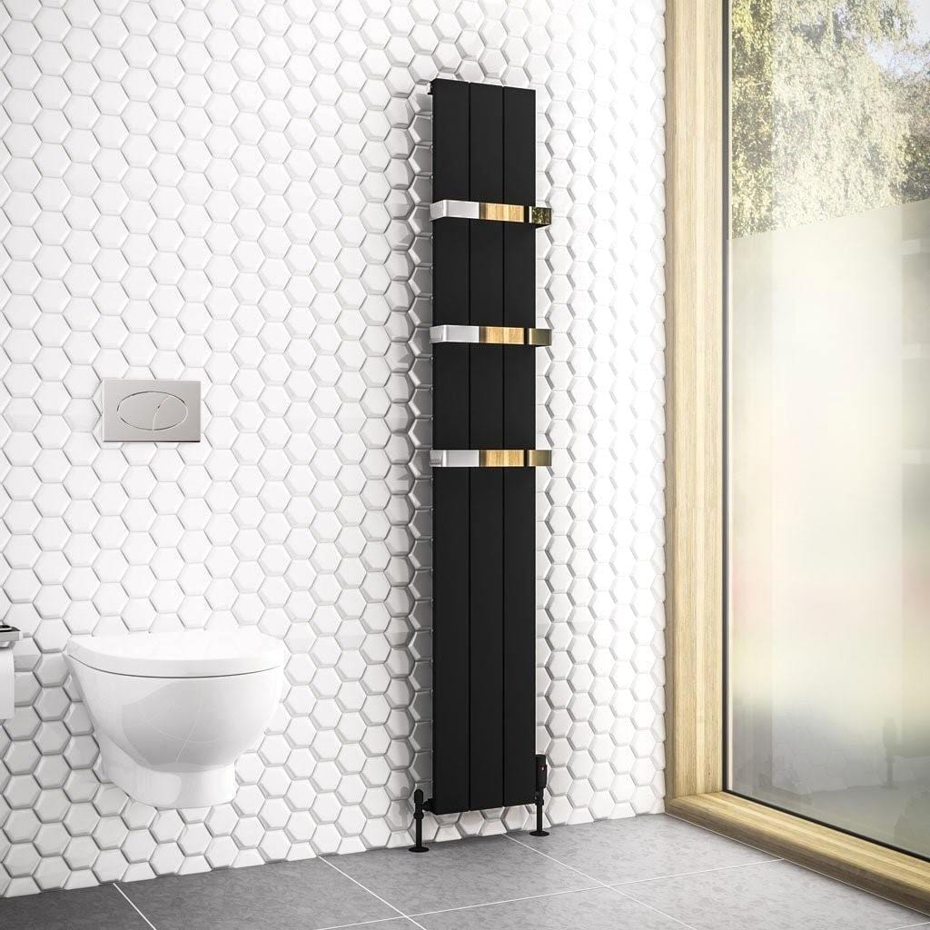 Eastbrook Panel Radiator Eastbrook Rosano Straight Vertical Aluminium Radiator in Matt Black 1800 x 280mm / Electric Only