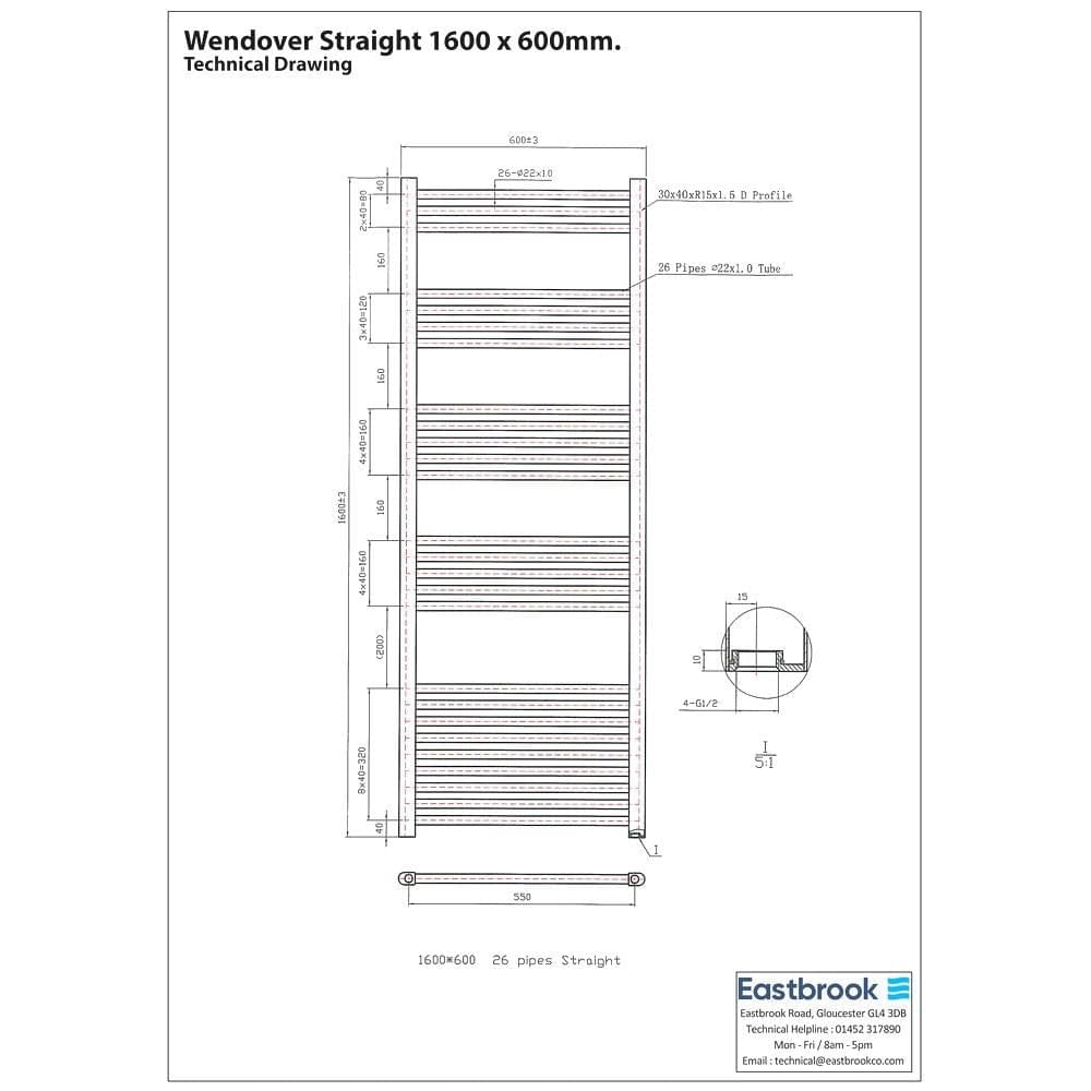 Eastbrook Wendover Straight Vertical Heated Towel Rail in White