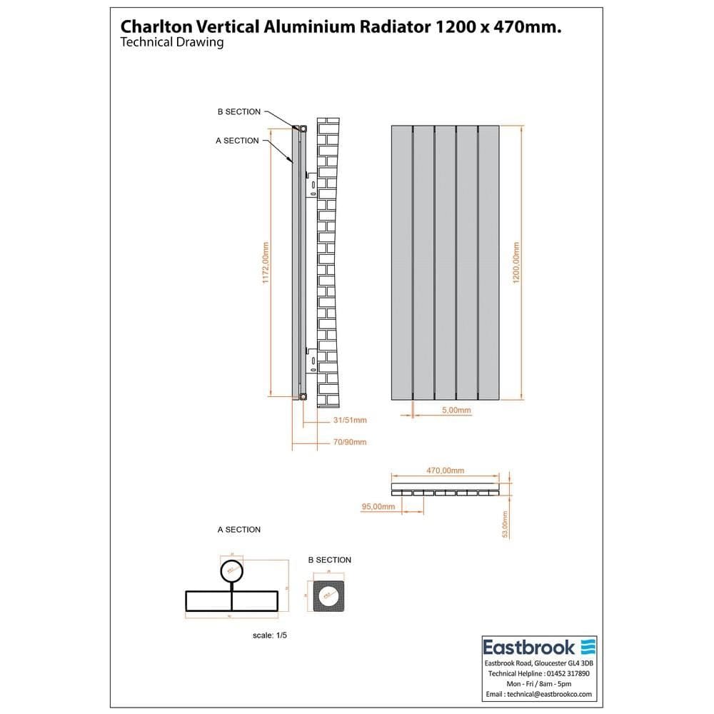 Eastbrook Panel Radiator Eastbrook Charlton Vertical Designer Radiator in Matt White