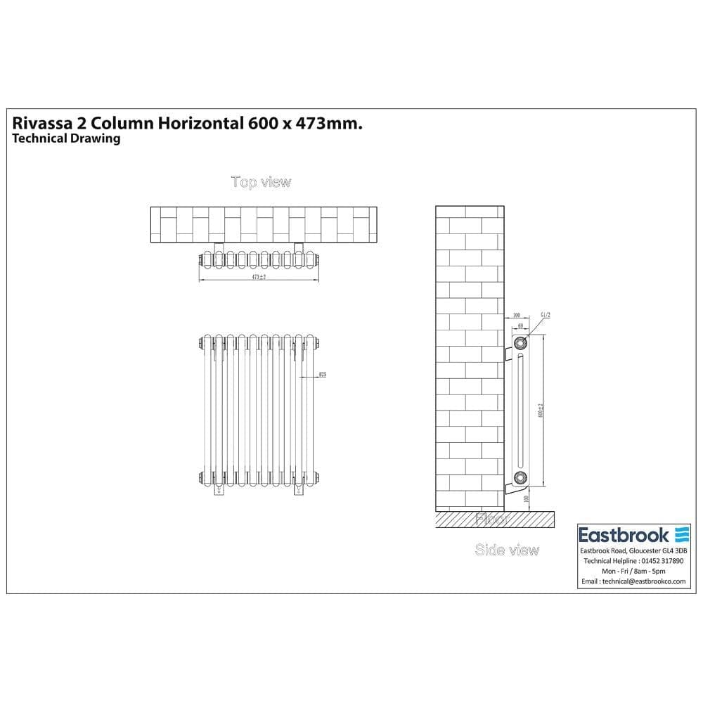 Eastbrook Column Radiator Eastbrook Rivassa Traditional 2 Column Radiator in Matt Black