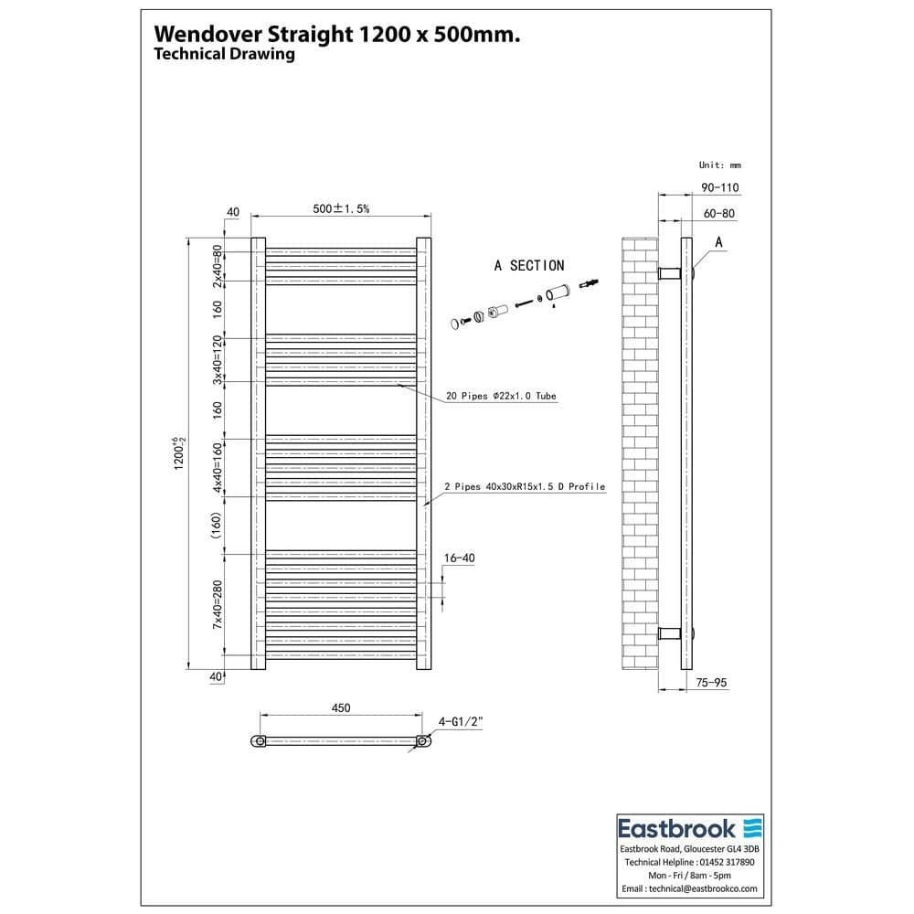 Eastbrook Ladder Rail Eastbrook Wendover Straight Vertical Heated Towel Rail in Matt Black